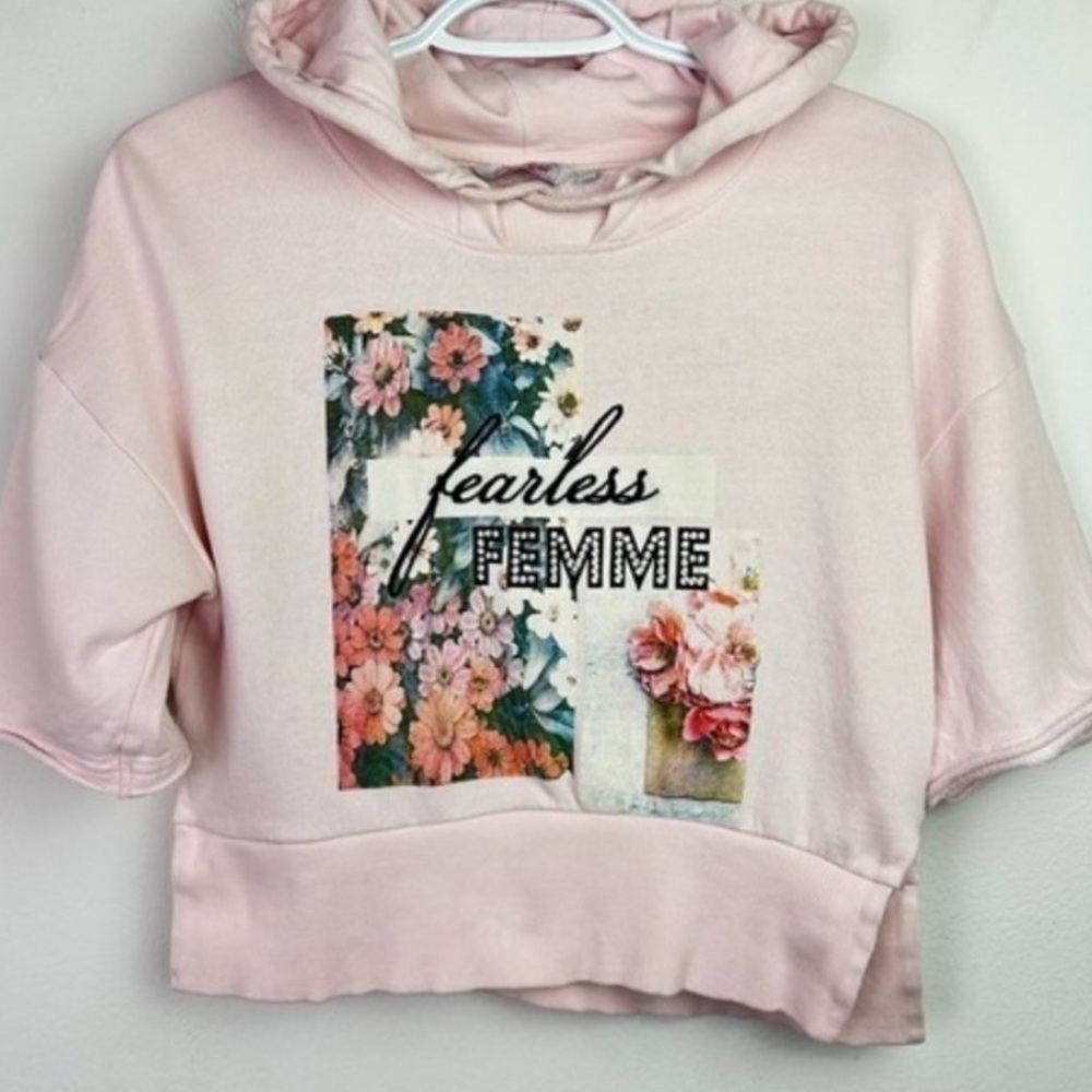 Fearless Femme Graphic Floral Hoodie Crop Pullover Size XS